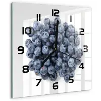 Tulup Wandklok - Bosbessen Glazen Wandklok Design - 30x30 cm - Blauw Klok Glas Met Opdruk - Zwarte handen - Vierkante Klok - Wandklok Glas Met Motief - Decoratieve Glazen Klok