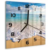 Tulup Wandklok - Hawaiiaans strand Gekleurde Glazen Klok - 30x30 cm - Blauw Glazen Klok Met Print - Zwarte handen - Vierkante Klok - Moderne Wandklok Glas - Wandklok Glas Decoratie