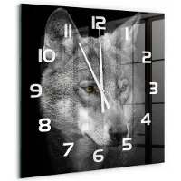 Tulup Wandklok - Wolf Moderne Wandklok Glas - 60x60 cm - Grijs Wandklok Glas Decoratie - Witte handen - Vierkante Klok - Glazen Wandklok Design - Klok Glas Met Opdruk