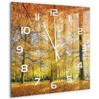Tulup Wandklok - Herfstbos Glazen Wandklok Design - 60x60 cm - Oranje Klok Glas Met Opdruk - Witte handen - Vierkante Klok - Wandklok Glas Met Motief - Decoratieve Glazen Klok