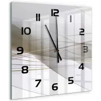 Tulup Wandklok - Abstractie Glazen Klok Met Print - 60x60 cm - Beige Wandklok Glas Met Motief - Zwarte handen - Vierkante Klok - Wandklok Glas Decoratie - Gekleurde Glazen Klok