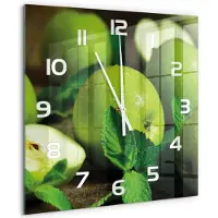 Tulup Wandklok - Groene appels Glazen Klok Met Print - 60x60 cm - Groente Wandklok Glas Met Motief - Witte handen - Vierkante Klok - Wandklok Glas Decoratie - Gekleurde Glazen Klok