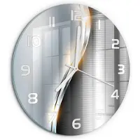 Tulup Wandklok - Metaalabstractie Gekleurde Glazen Klok - fi30 cm - Zilver Glazen Klok Met Print - Witte handen - Ronde Klok - Moderne Wandklok Glas - Wandklok Glas Decoratie
