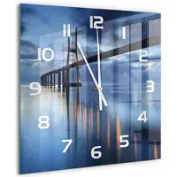 Tulup Wandklok - Verlichte Brug Gekleurde Glazen Klok - 60x60 cm - Blauw Glazen Klok Met Print - Witte handen - Vierkante Klok - Moderne Wandklok Glas - Wandklok Glas Decoratie