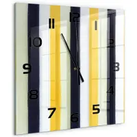 Tulup Wandklok - Gestreepte achtergrond Wandklok Glas Decoratie - 60x60 cm - Geel Gekleurde Glazen Klok - Zwarte handen - Vierkante Klok - Klok Glas Met Opdruk - Moderne Wandklok Glas