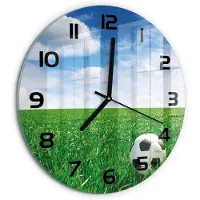 Tulup Wandklok - Voetbal op het grasveld Moderne Wandklok Glas - fi30 cm - Groente Wandklok Glas Decoratie - Zwarte handen - Ronde Klok - Glazen Wandklok Design - Klok Glas Met Opdruk