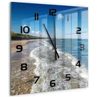 Tulup Wandklok - Oostzee Decoratieve Glazen Klok - 60x60 cm - Blauw Glazen Wandklok Design - Zwarte handen - Vierkante Klok - Glazen Klok Met Print - Wandklok Glas Met Motief