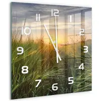 Tulup Wandklok - Tarweveld Moderne Wandklok Glas - 60x60 cm - Groente Wandklok Glas Decoratie - Witte handen - Vierkante Klok - Glazen Wandklok Design - Klok Glas Met Opdruk
