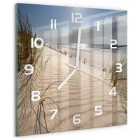 Tulup Wandklok - Mrzeżyno-strand Glazen Wandklok Design - 30x30 cm - Beige Klok Glas Met Opdruk - Witte handen - Vierkante Klok - Wandklok Glas Met Motief - Decoratieve Glazen Klok