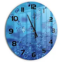 Tulup Wandklok - Waterdruppels Glazen Klok Met Print - fi60 cm - Blauw Wandklok Glas Met Motief - Zwarte handen - Ronde Klok - Wandklok Glas Decoratie - Gekleurde Glazen Klok