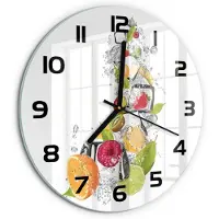 Tulup Wandklok - Fruit met ijs Decoratieve Glazen Klok - fi30 cm - Veelkleurig Glazen Wandklok Design - Zwarte handen - Ronde Klok - Glazen Klok Met Print - Wandklok Glas Met Motief
