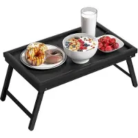 Sonstiges Ontbijtbak bamboe, inklapbaar, bedtafel, serveertafel, bijzettafel, inklaptafel, bedtafel, tafel, 50x30x23 cm, zwart