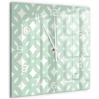 Tulup Wandklok - Geometrische achtergrond Glazen Wandklok Design - 60x60 cm - Groente Klok Glas Met Opdruk - Witte handen - Vierkante Klok - Wandklok Glas Met Motief - Decoratieve Glazen Klok