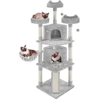 Yaheetech 193 cm Kraboom, grote kattenboom met 7 krabpalen, lichtgrijs