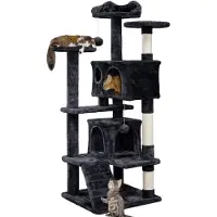 Yaheetech 139 cm kraboom, grote, stabiele kattenboom met 2 verborgen ruimtes, zwart