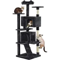 Yaheetech 178 cm kraboom, grote, stabiele kattenboom met 2 verborgen ruimtes, zwart