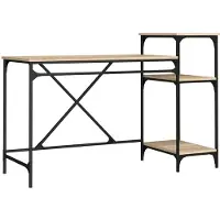 Merkloos Solidchoice - Bureau met Rek in Sonoma Eiken en Stabiel Ijzeren Frame