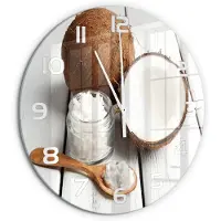 Tulup Wandklok - Kokosolie Moderne Wandklok Glas - fi60 cm - Bruin Wandklok Glas Decoratie - Witte handen - Ronde Klok - Glazen Wandklok Design - Klok Glas Met Opdruk