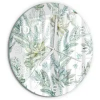 Tulup Wandklok - Bloemen en bladeren Glazen Wandklok Design - fi30 cm - Groente Klok Glas Met Opdruk - Witte handen - Ronde Klok - Wandklok Glas Met Motief - Decoratieve Glazen Klok