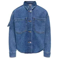 ONLY KIDS GIRL denim blouse met franjes - mediumblauw Effen - maat 146