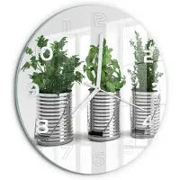Tulup Wandklok - Aromatische planten Wandklok Glas Met Motief - fi30 cm - Groente Decoratieve Glazen Klok - Witte handen - Ronde Klok - Gekleurde Glazen Klok - Glazen Klok Met Print