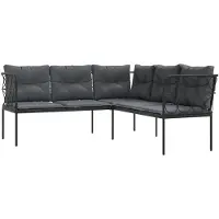vidaXL Tuinset, L-vormig, met kussens, zwart, staal en textiel