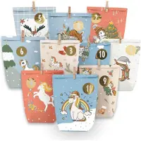 Sonstiges Adventskalender met eenhoorn-thema, 24 stuks - van kraftpapier - voor knutselen en als cadeautjes