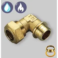 TIEMME Manchetbocht met compressieaansluiting en gele O-ring voor gas, , diameter 22 mm, aansluiting 3/4"