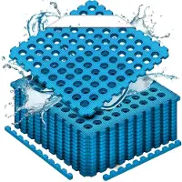 Merkloos 18 stuks vloermatten van EVA-schuim ter bescherming van zwembaden, 2,8 m², blauw