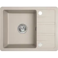 Laveo BADLAND Spoelbak, granietspoelbak, enkele spoelbak, model STELLA, 44x58 cm, beige, met korte afvoergoot. Inclusief sifon!