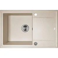 Laveo BADLAND Spoelbak, granietspoelbak, enkele spoelbak, MEGALO 50x78, beige, met lange afvoerplaat | Sifon inbegrepen!