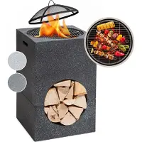 Blumfeldt Monolith vuurschaal met grill MGO & stalen schaal incl. vonkenscherm