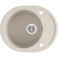 Laveo BADLAND Spoelbak, granietspoelbak, enkele spoelbak, model DAFNE, 47x58 cm, beige, met korte afvoergoot | Inclusief sifon!