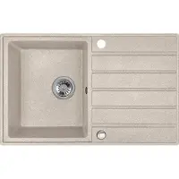 Laveo BADLAND Spoelbak, granietspoelbak, enkele spoelbak, MARGARITA, 49x79 cm, beige, met lange afvoerplaat | Sifon inbegrepen!