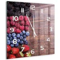 Tulup Wandklok - Bosvruchten Wandklok Glas Met Motief - 60x60 cm - Veelkleurig Decoratieve Glazen Klok - Witte handen - Vierkante Klok - Gekleurde Glazen Klok - Glazen Klok Met Print