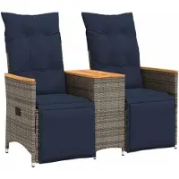 vidaXL Tuinbank 2-zits verstelbaar met tafel poly rattan grijs