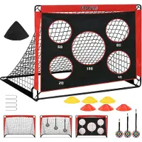 Merkloos Voetbaldoel 120 x 90 cm, glasvezel frame, met doelwand en doelschijven, opvouwbaar, voor tuintraining