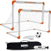 Merkloos Voetbaldoelset 90x60x60 cm, 2 stuks, met voetbal en balpomp, voor tuin