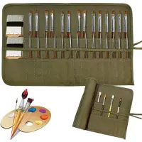 Merkloos Caddy met 30 Compartimenten, Roll Up Pennenet, 49 x 33 CM, Army Green, voor Kunstenaars