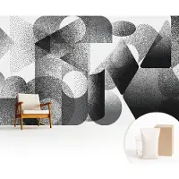 Wallfluent Fotobehang - Zwart-Wit Vliesbehang - 416x254 cm - Geometrische Vormen Fotobehang Vlies - Woonkamer behang Abstractie - Muurschildering - Woonkamer behang