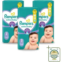Pampers 3 x – Luiers – Active Baby Maat 3 – 54 Luiers - Wasstrips - Baby Luiers - Droge Nachten - Luchtdoorlatende Luiers - Vocht Absorberende Luiers - Baby Droogte