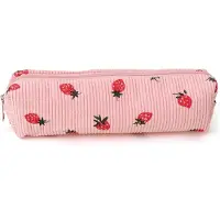 Merkloos Corduroy etui roze, aardbeien print, voor school