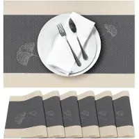 Merkloos Tafelmatten ginkgobladeren 6 stuks, PVC en polyester, hittebestendig, antislip, voor eetkamer