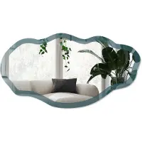 Wallfluent Donker Turkoois Spiegel - Turkoois Stijlvolle Wandspiegel - Organische Spiegel - Woonkamer, Kantoor, Slaapkamer - Minimalistisch - 45x90 cm - Totale afmeting 52x97 cm