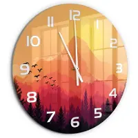 Tulup Wandklok - Berglandschap Gekleurde Glazen Klok - fi60 cm - Oranje Glazen Klok Met Print - Witte handen - Ronde Klok - Moderne Wandklok Glas - Wandklok Glas Decoratie