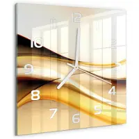 Tulup Wandklok - Abstracte golven Moderne Wandklok Glas - 30x30 cm - Geel Wandklok Glas Decoratie - Witte handen - Vierkante Klok - Glazen Wandklok Design - Klok Glas Met Opdruk