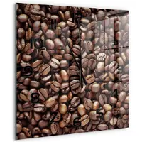 Tulup Wandklok - Koffiebonen Klok Glas Met Opdruk - 60x60 cm - Bruin Moderne Wandklok Glas - Zwarte handen - Vierkante Klok - Decoratieve Glazen Klok - Glazen Wandklok Design