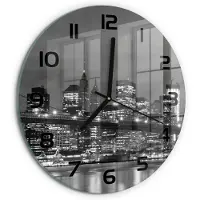 Tulup Wandklok - Manhattan, New York Glazen Wandklok Design - fi30 cm - Zwart-wit Klok Glas Met Opdruk - Zwarte handen - Ronde Klok - Wandklok Glas Met Motief - Decoratieve Glazen Klok