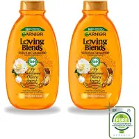 Garnier 2 x - Loving Blends - Shampoo - Argan & Cameliaolie - Droog & Dof Haar - 300 ml - Grootverpakking - Vaatwasstrips - Droog Haar - Dof Haar - Haarvoeding - Haarherstel - Arganolie