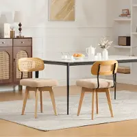 STILVORA Eetkamerstoel Set Van 2 43 x 50 x 77 cm - 360 Graden Draaibaar Met Rotan Rugleuning - Voor Eetkamer En Slaapkamer - Chenille Khaki